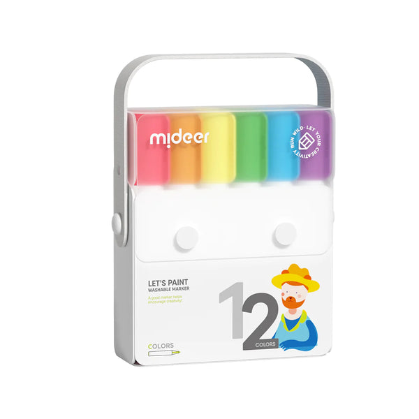 Mideer washable markers 12 colors, designed for children who are learning to hold a pencil for the first time, best gift for kids over 4 year old