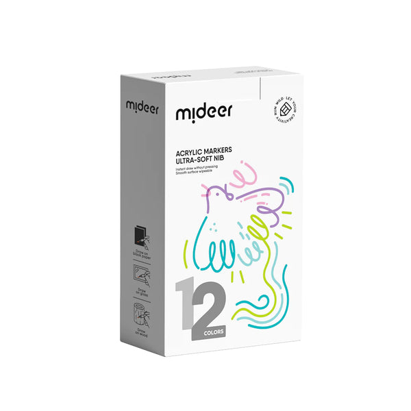 Mideer Acrylic Markers - Ultra Soft Nib - 12 Colors