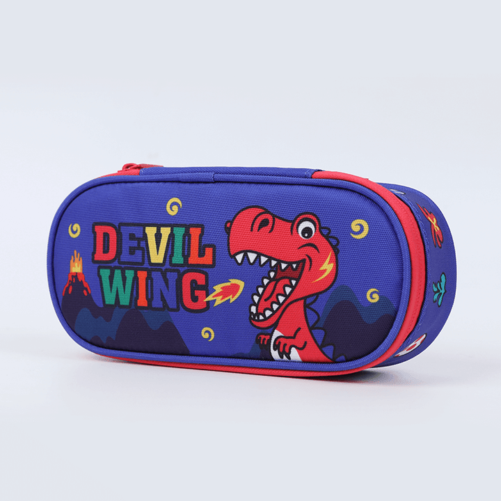 Devil Wing Three Layer Cartoon Pencil Case: Dinosaur (Blue)