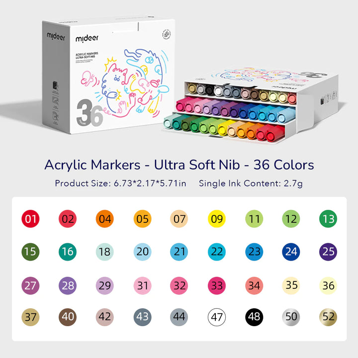 Image of Acrylic Marker 36 colors, a wide spectrum of colors, enriching details and depth, suitable for professional and advanced artistry.