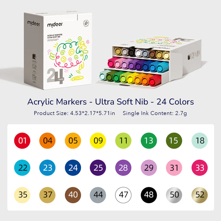 Image of Acrylic Marker 24 colors, a wide spectrum of colors, enriching details and depth, suitable for professional and advanced artistry.