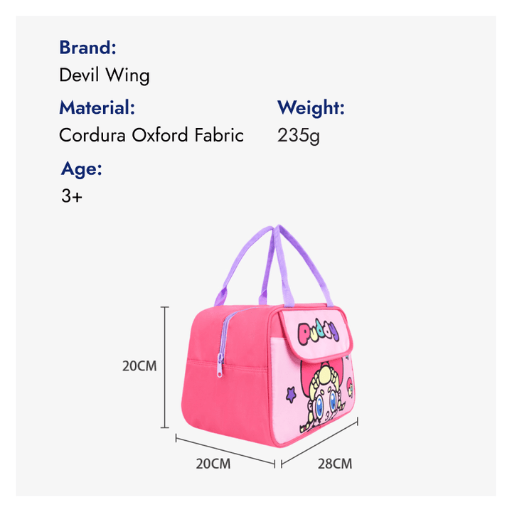 Devil Wing Kids lunch bag is made of highly durable 900D oxford fabric, insulated aluminum foil lining and sturdy zippers.