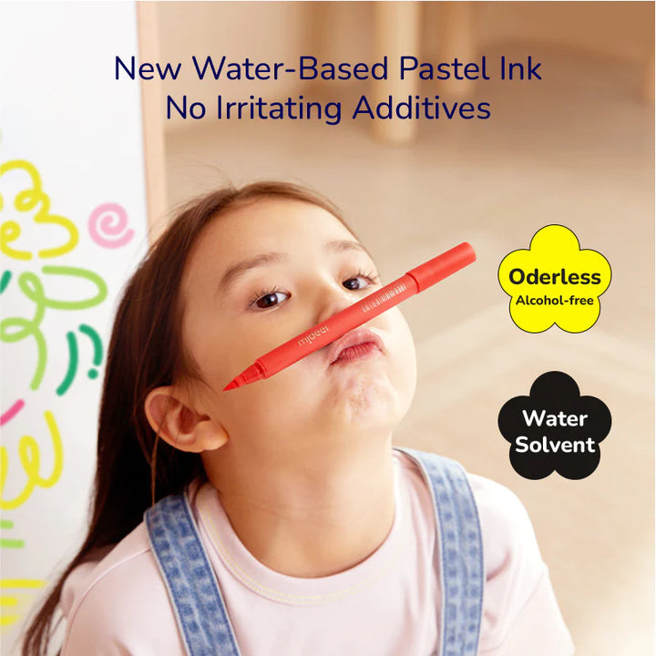 Image of Acrylic Markers in 12 colors, a new water-based pastel ink, oderless, alcohol-free and water solvent, no concerns about irritating additives, very safe for children