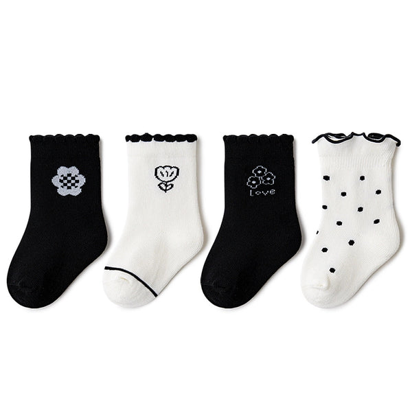 4 Pack Baby Socks: Black Rose