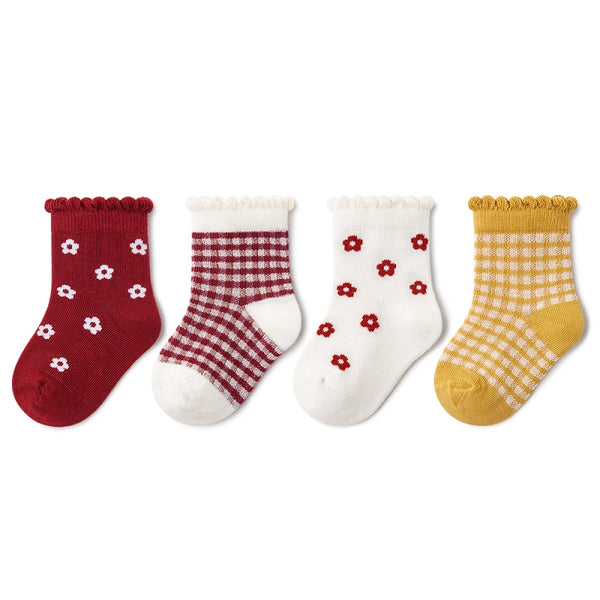 4 Pack Baby Toddler Lace Socks: Little Flower