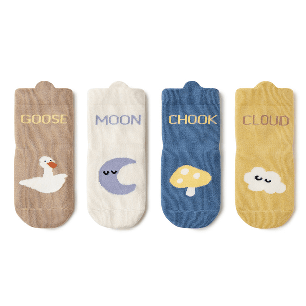 Beibi Baby & Toddler Non-slip Grip Socks: Goose & Moon (4 Pairs)