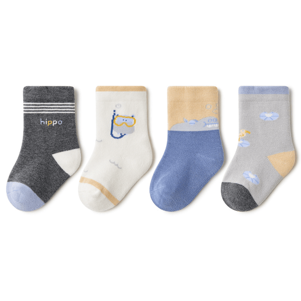 Beibi Baby & Toddler Socks: Hippo Series (4 Pairs)