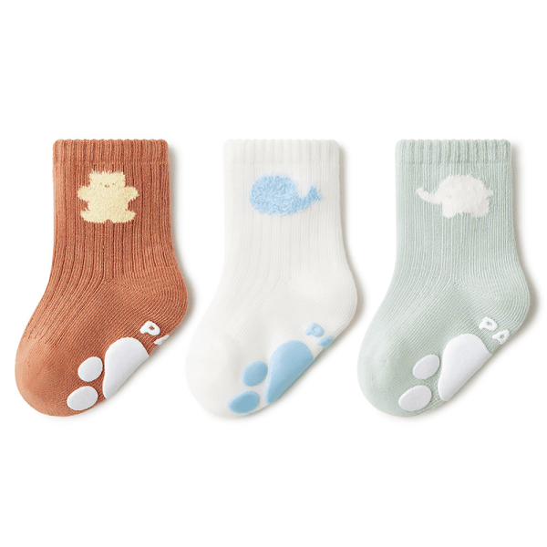 Beibi Non-slip Grip Socks for Baby & Toddler Unisex: Paw (3 Pairs)