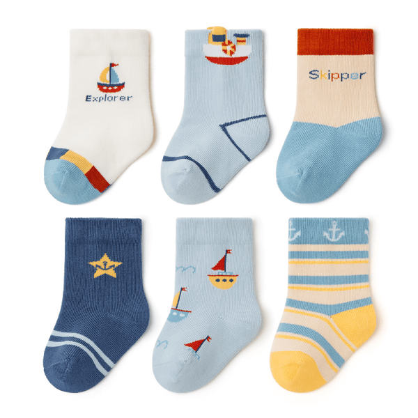 Beibi Socks for Toddler Boys: Ship and Sea (6 Pairs)