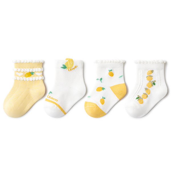 Beibi Socks for Toddler Girls: Flower and Lemon (4 Pairs)