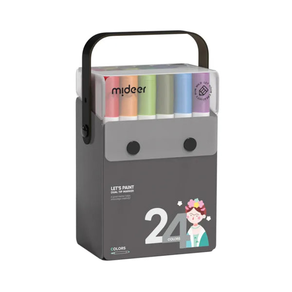 Mideer translucent dual tips markers 24 colors, water-based ink and easy to wash, best gift for kids over 4 year old